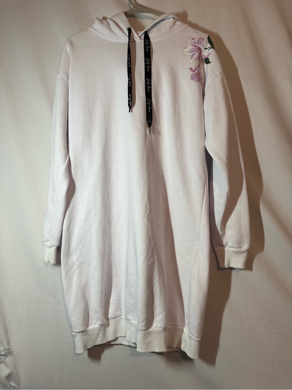 LASCANA Hoodie Sweatshirt Dress 8/10 White Floral Long Sleeve Mini Dress
